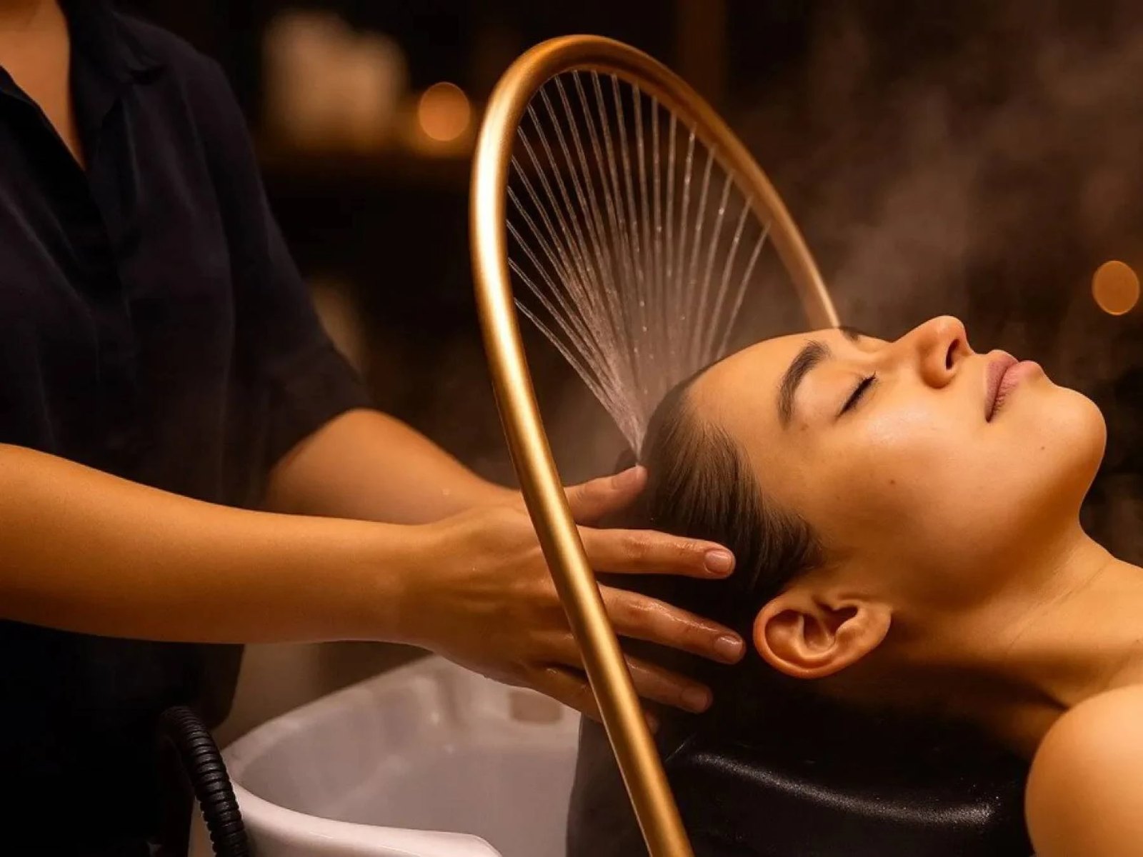 Head Spa japonés — ritual de cascada de agua